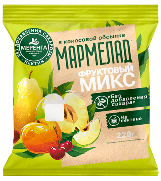 №1 Меренга Мармелад без сахара в кокосовой обсыпке Фруктовый микс, 220г   в Сатке